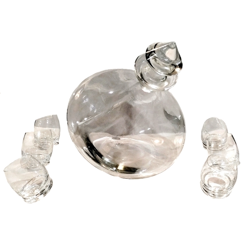 1960s Mid Century Blown Glass Decanter with Cordial Glasses – 7 Pc